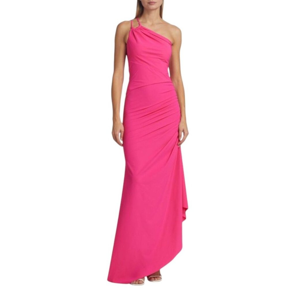 Chiara Boni Abertma Long Ruched One-Shoulder Gown Pink Dress IT 46 / US 10 NWT